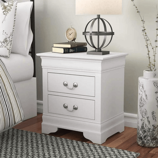 2 Drawers White Nightstand Modern Wooden Storage Cabinet