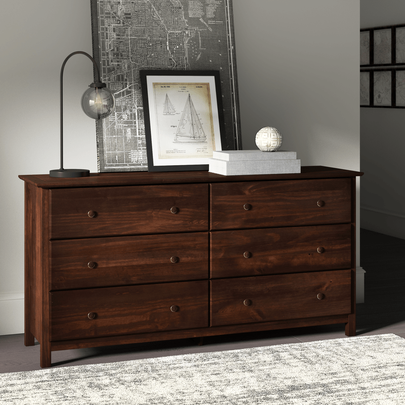 Shaker 6 Drawer 63.8'' W Solid Wood Double Dresser